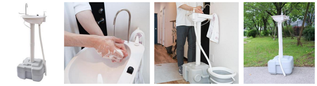 サンコー、約3kgの持ち運び可能な電池式小型洗面台「ポータブル小型洗面台『どこでも電動蛇口』」を発売