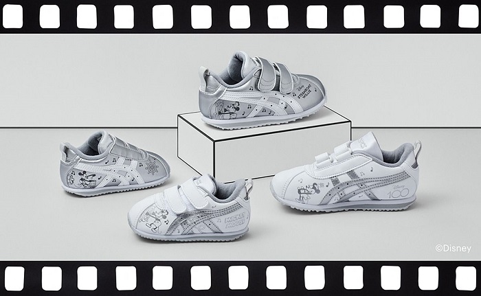 アシックスジャパン、「SUKU2」から「蒸気船ウィリー」の「ミッキーマウス」と「ミニーマウス」をデザインした子ども靴を発売